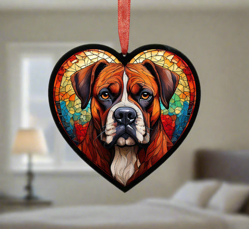 Boxer Stained Glass Effect Heart Suncatcher